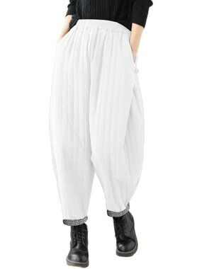 Cozy Winter Pants for Women | Warm Quilted Cotton Sweatpants | Loose Fit Wide